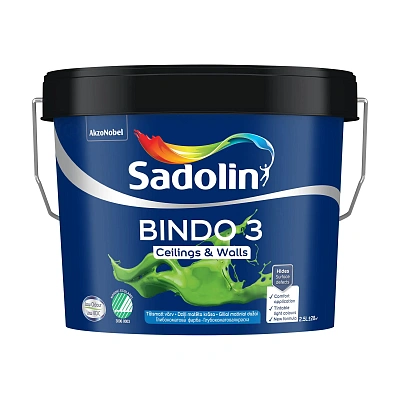 Емульсійна фарба Sadolin Bindo 3 для стін та стелі, біла, BW, 2.5 л