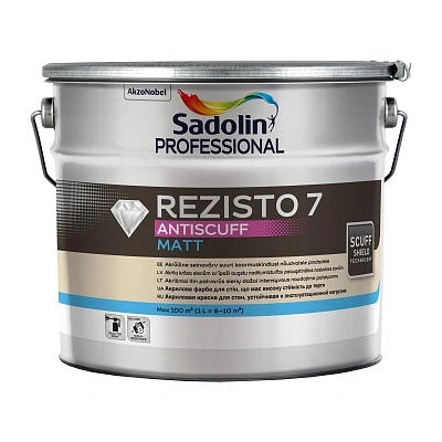 Акрилова фарба Sadolin Professional Rezisto 7 Antiscuff для стін, зносостійка, біла, BW, 10 л